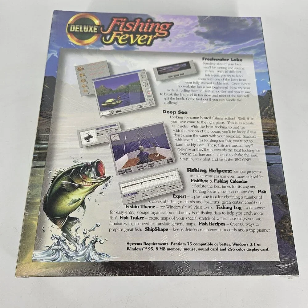 Vintage Deluxe Fishing Fever PC Win 95 3.1 Software New Sealed Lake & Deep Sea